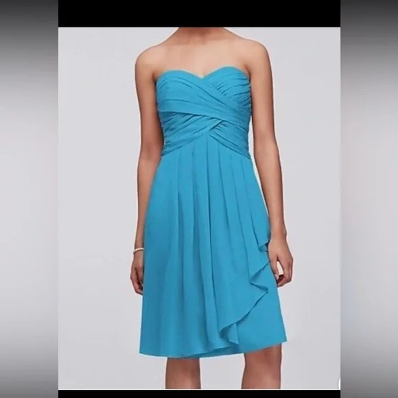 David’s Bridal Chic Strapless Crinkle Chiffon Dress - Picture 1 of 4